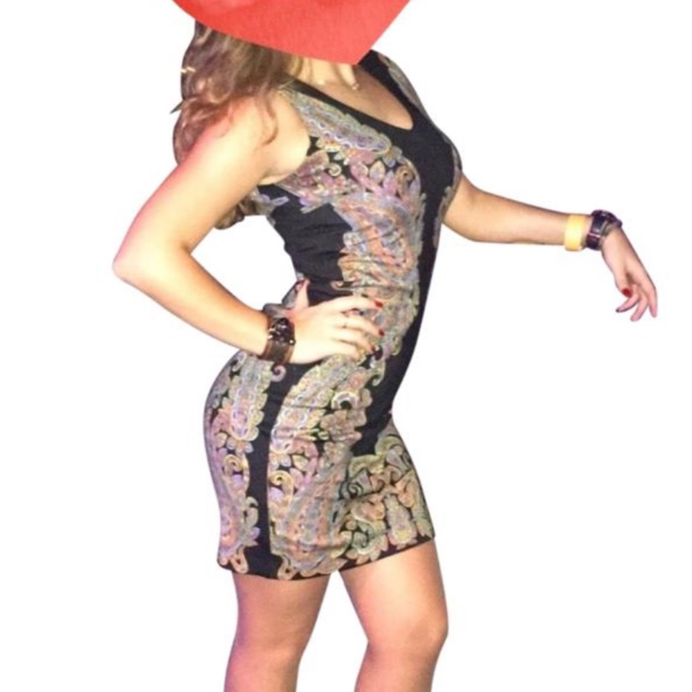 Carmen Marc Valvo Slimming Patterned Dress (S)
